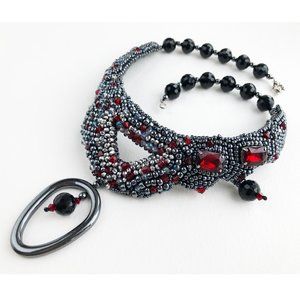 Super chunky short beadwork necklace ooak unusual handmade